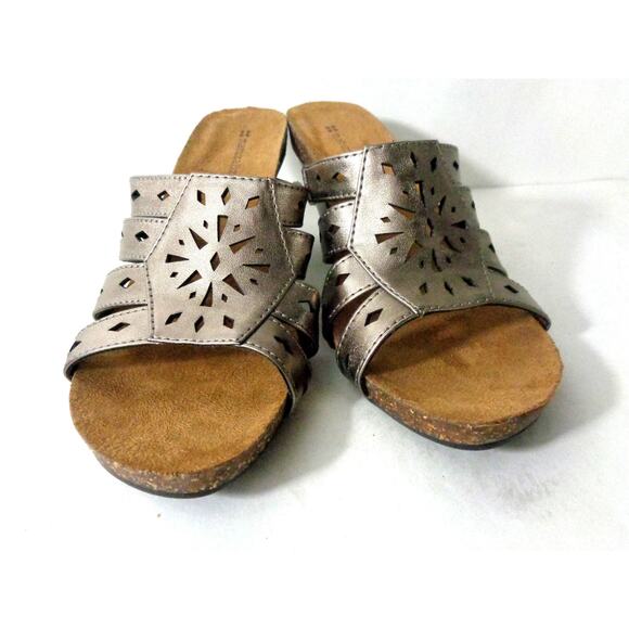 NATURALIZER Eunice US 6.5M Bronze smooth laser cut Slide Sandals Shoes 3" heel - Picture 2 of 8